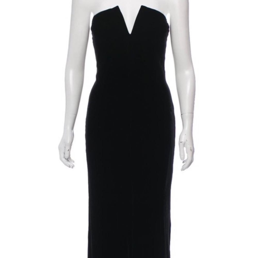 Ralph Lauren Collection black strapless evening gown.